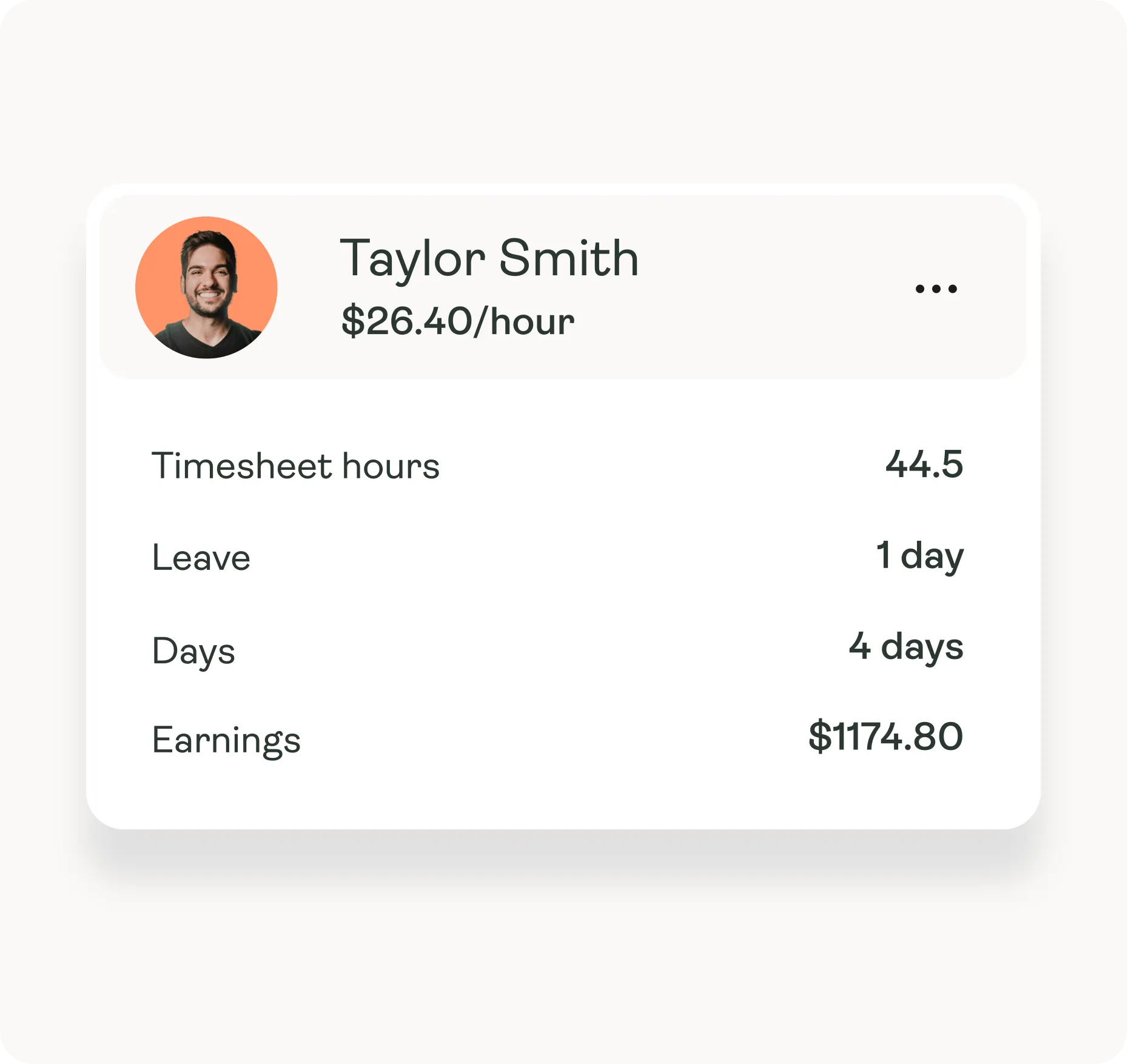 A worker pay summary with hours, leave and earnings